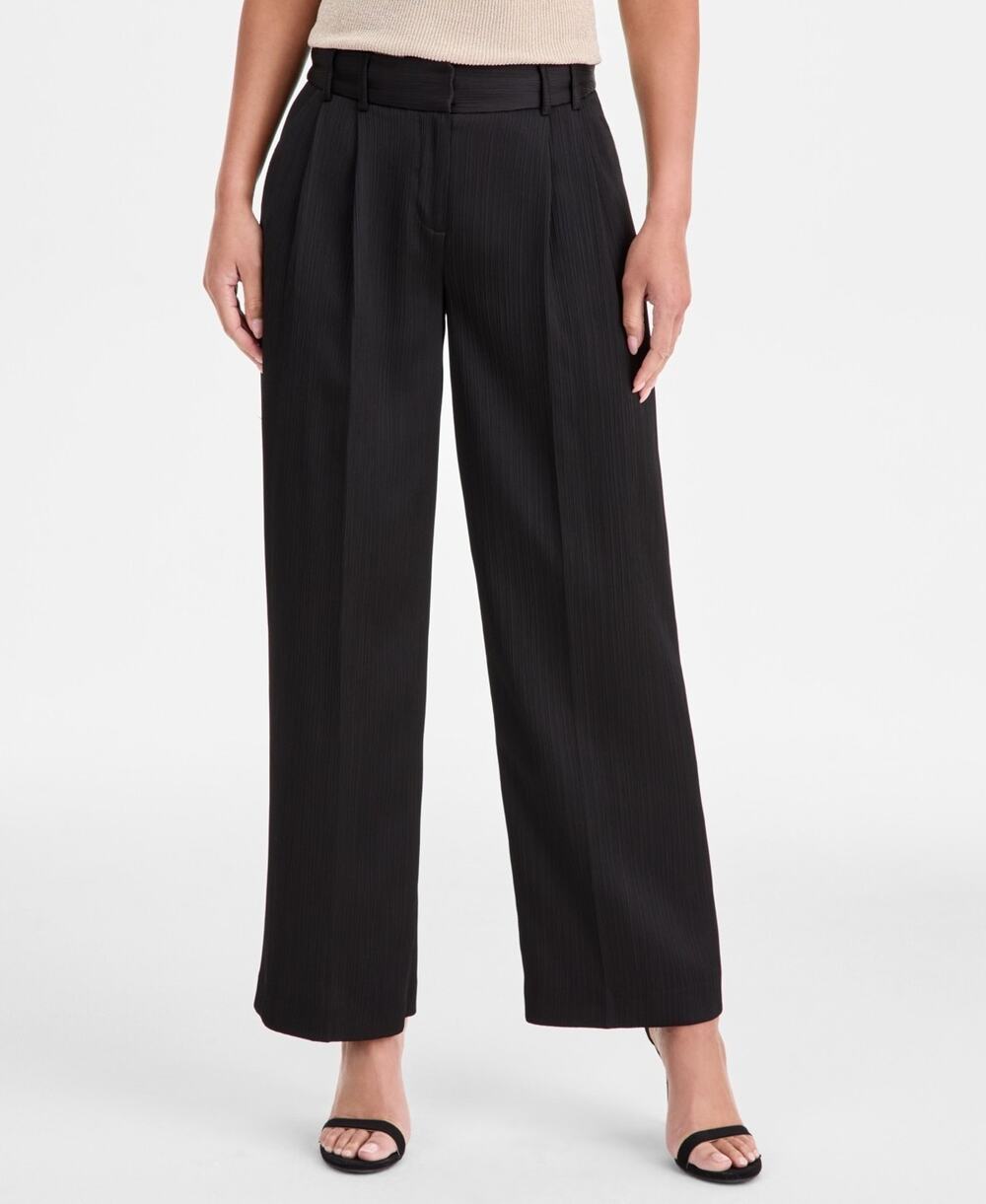 Tahari ASL Women's Textured-Satin Wide-Leg Trousers Black Size 16 3203